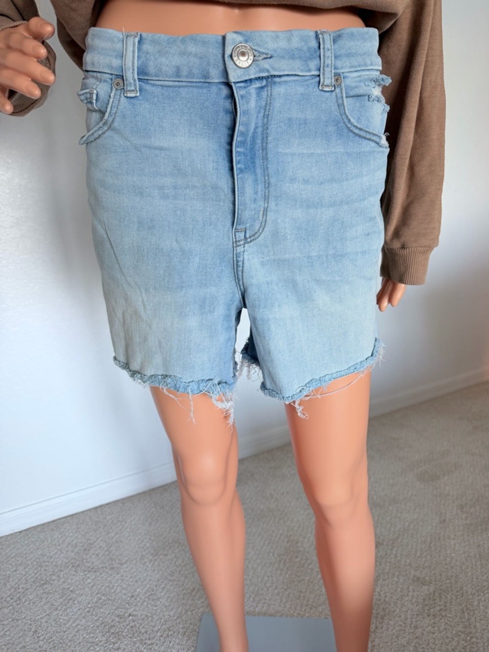 American Eagle Outfitters Light Blue Denim Shorts with Branded Button